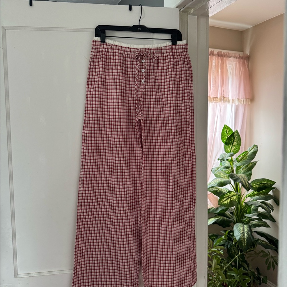 Trendy Red and White Checkered Pants